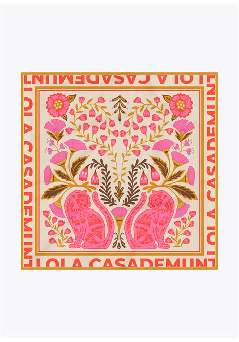 Sciarpa di raso con fiori e tigri LOLA CASADEMUNT | LS607002SENAPE CORALLO